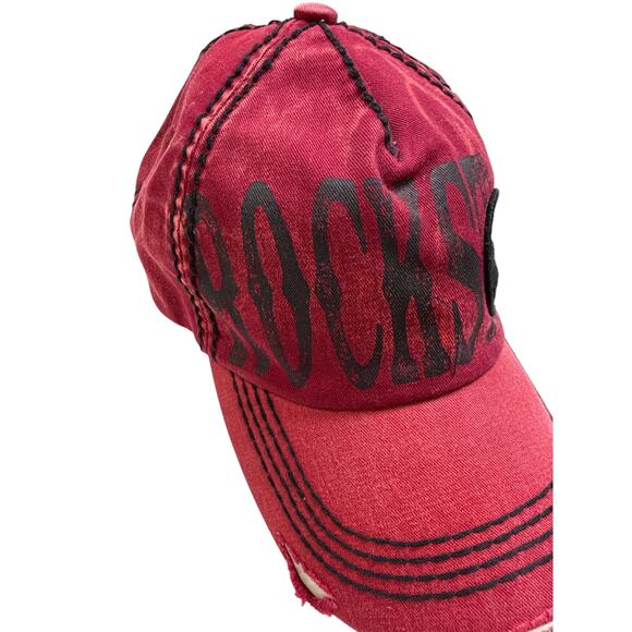 NWT Rockstar Distressed Red Baseball Ball Cap Hat Unisex Size OS Adjustable Soft - Picture 3 of 7